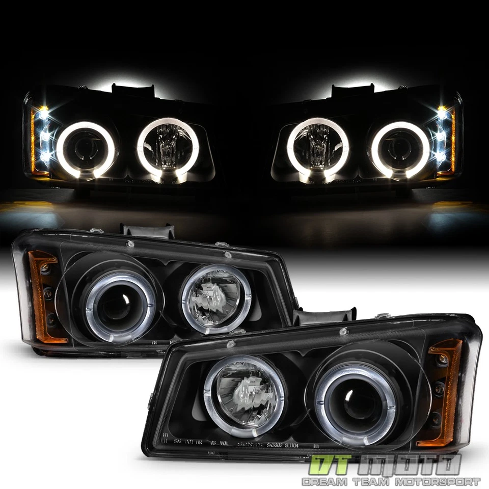Faros LED halo negros para Chevy Silverado 1500 2500 2003-2006 + lámparas de parachoques LED DRL Foto 2 de 4
