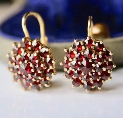 2Ct Simulated Red Garnet Women's Drop Dangle Earrings 14K Yellow Gold Plated