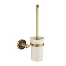 Antique Brass Toilet Brush and Holder, Bathroom Wall Mounted Toilet Bowl Brus...