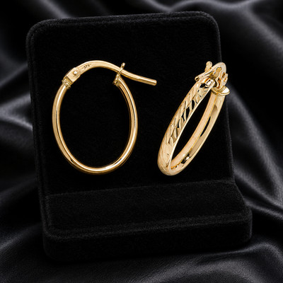 9ct Yellow Gold DC Oval Hoop Earrings 375 Hallmarked 15mm - 30mm Diameter