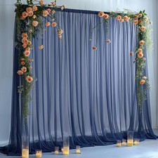 2 PCS 10x10 FT Navy Blue Tulle Backdrop Curtain Sheer Wedding Drapes Decor