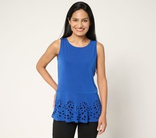 Susan Graver Women's Top Sz XS Liquid Knit Sleeveless Peplum with Blue A692158