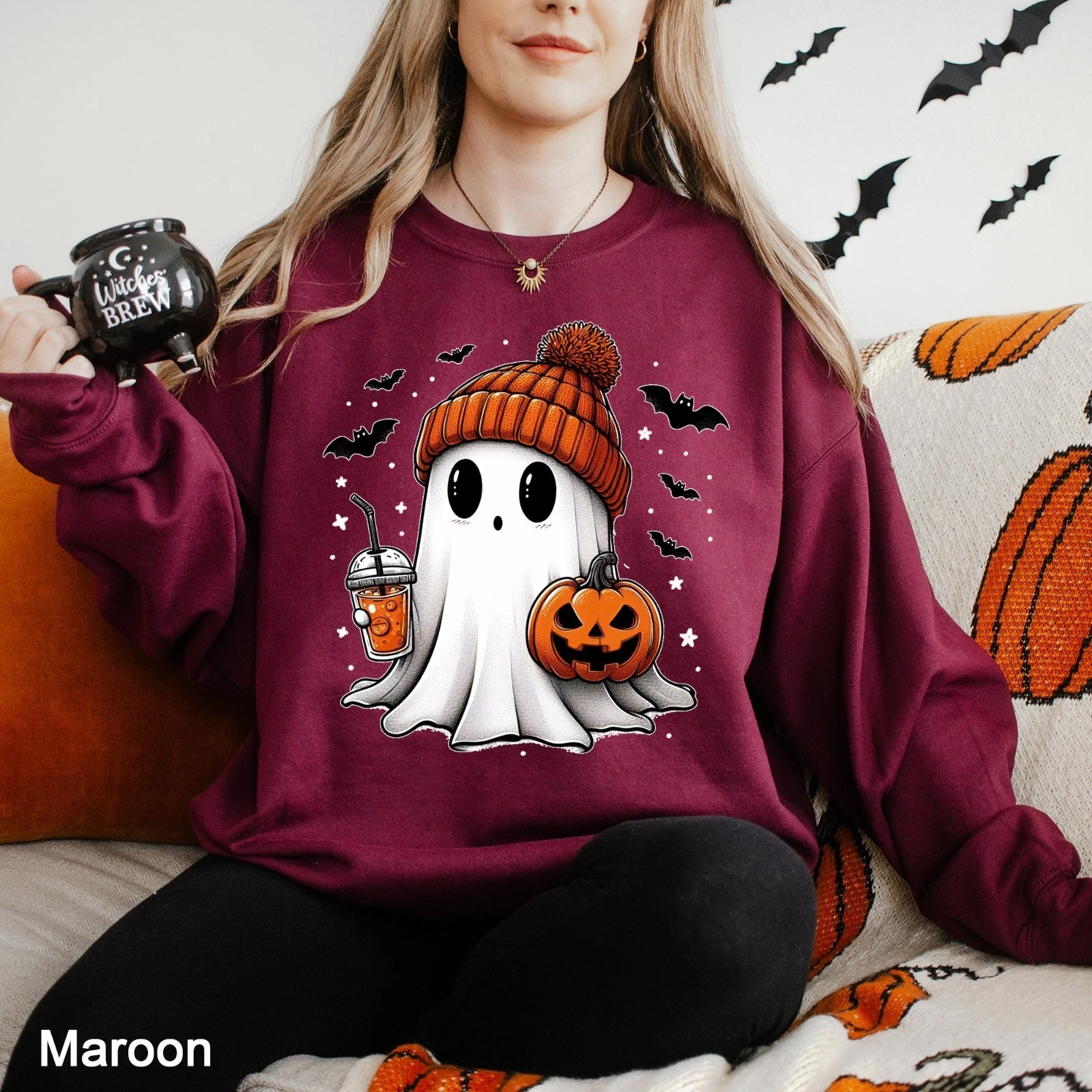 Cute Ghost Halloween Sweatshirt for Fall, Spooky Ghost Pullover