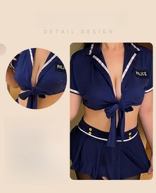 Plus Size Sexy Lingerie Set Sailor Police Uniform Role Play Lace Up Deep V Bra
