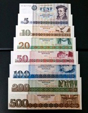 Banknotes Notes Germany GDR 5 to 500 Mark 1971-85 Set Bundle Lot UNC
