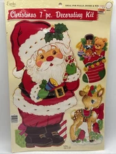 Vintage Eureka Paperboard 7pc Christmas Decorating Kit Paper Magic Walls Doors
