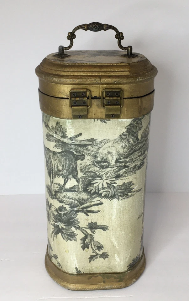 Antique Style Wine Liquor Box With Gold Trim & Black & White Scene 15.5" Tall - Image 3 of 4