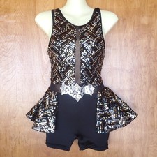 Weissman Dance Costume LC Out Out Mesh Sequin Biketard Cutaway Peplum 14685
