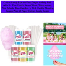 Floss Sugar Variety Pack: 5 Flavors 50 Cones for Carnival-Style Cotton Candy