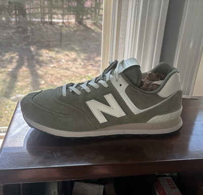 New Balance 574 Dark Olivine Sea Salt Suede Athletic Sneakers U574GCE