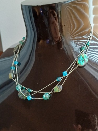 Marks And Spencers Layered Silver Tone & Abalone Shell Beaded Station Necklace - Picture 3 of 11