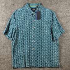Nat Nast 100 Silk Bowling Shirt Mens L Blue Abstract Print Short Sleeve NWT