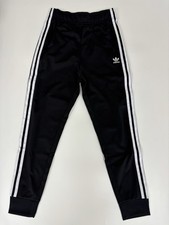 Kids Adidas Track Pants 3 Striped Cuffed Leg Black White Size 12 To 13 Years