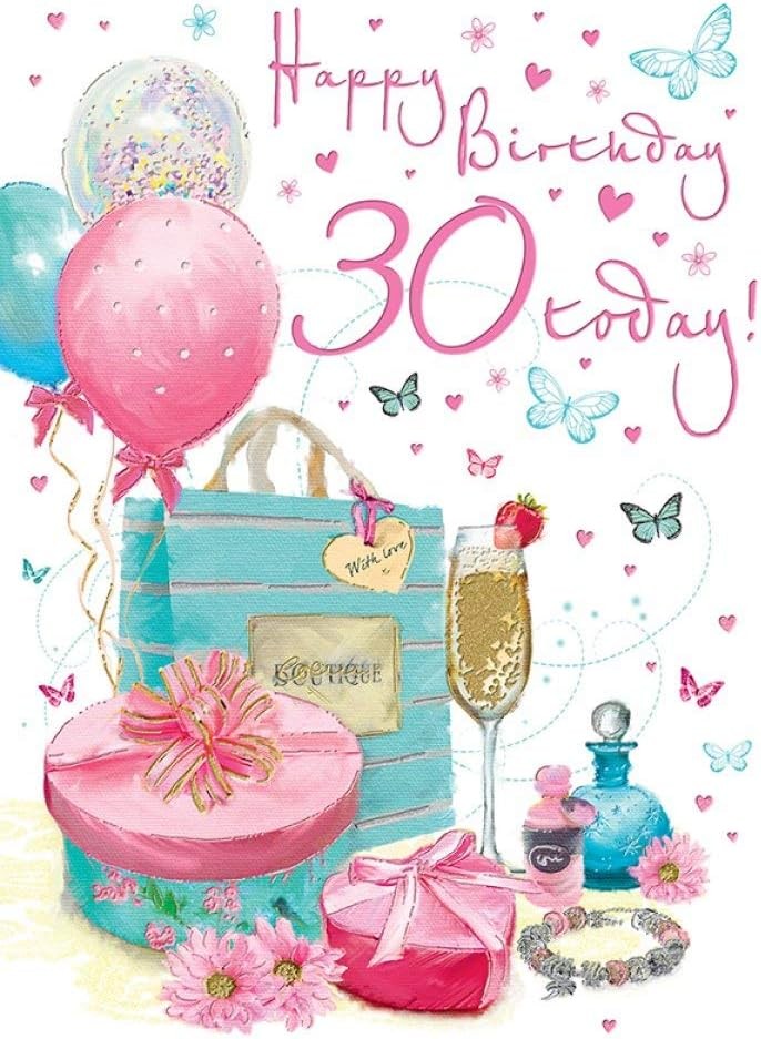 Female 30th Birthday. Happy Birthday 30 Today Card. 23x15cm