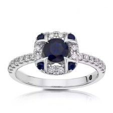 1.15Ct Blue Round Cut CZ Art Deco Halo Engagement Wedding Sterling Silver Ring