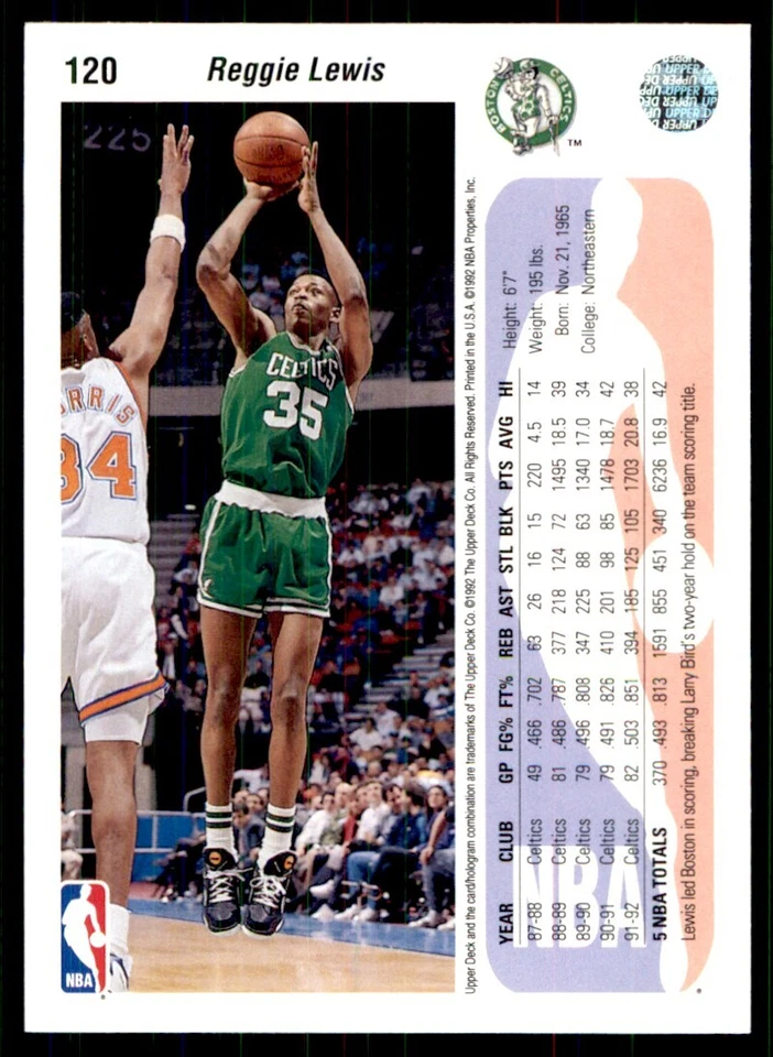 1992-93 Upper Deck Reggie Lewis Boston Celtics #120 - Image 2 of 2