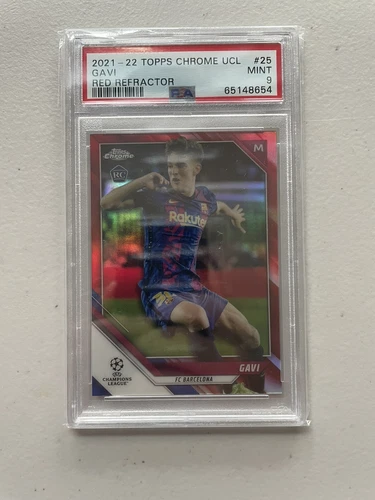 2021-22 Topps Chrome UEFA UCL Gavi Red Refractor Rookie /10 PSA 9 #25
