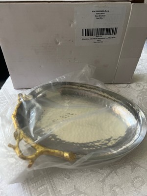 Michael Aram Silvertone and Goldtone Hammered Leaf Nut Bowl