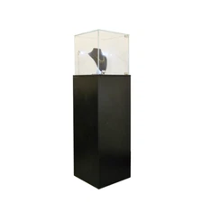 Glass Top Black Pedestal Exhibition Display Showcase with LED Lights and Lock 