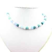 Edelsteine Und Mineralien. Aquamarin Perlen Halskette 8 Mm Edelstahl Kette
