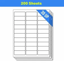6000 Label 30 UP 1" x 2 5/8" Shipping Adhesive Blank Labels 200 Sheets 2.625 x 1