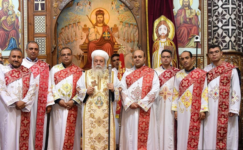 LITURGICAL JACQUARD BROCADE FABRIC RED-GOLD CROSS ALTAR DRESS BY YARD - Image 2 of 2