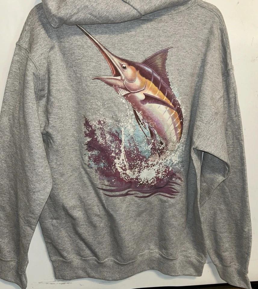 Chaqueta con capucha All-American Fishing para hombre, gris, mediana Foto 4 de 4