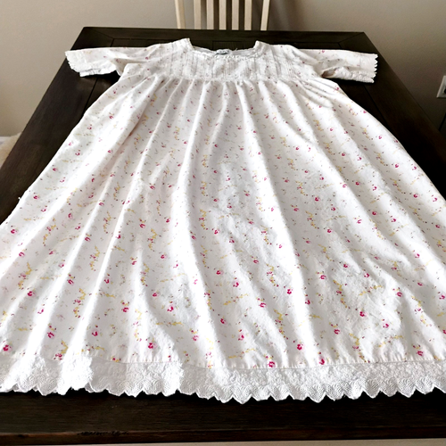 The 1 For U Nightgown XXXL Cotton White Pink Floral Short Sleeve Pockets Lace