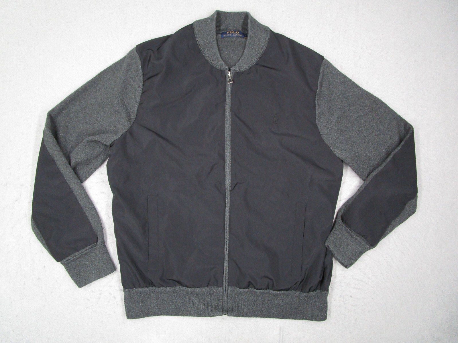 Polo Ralph Lauren Giacca Uomo Grande Nera Full Zip Bomber Moto Tessuto Pony
