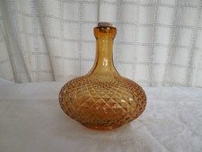 Amber inverted  diamond  art glass bottle Italy 6"