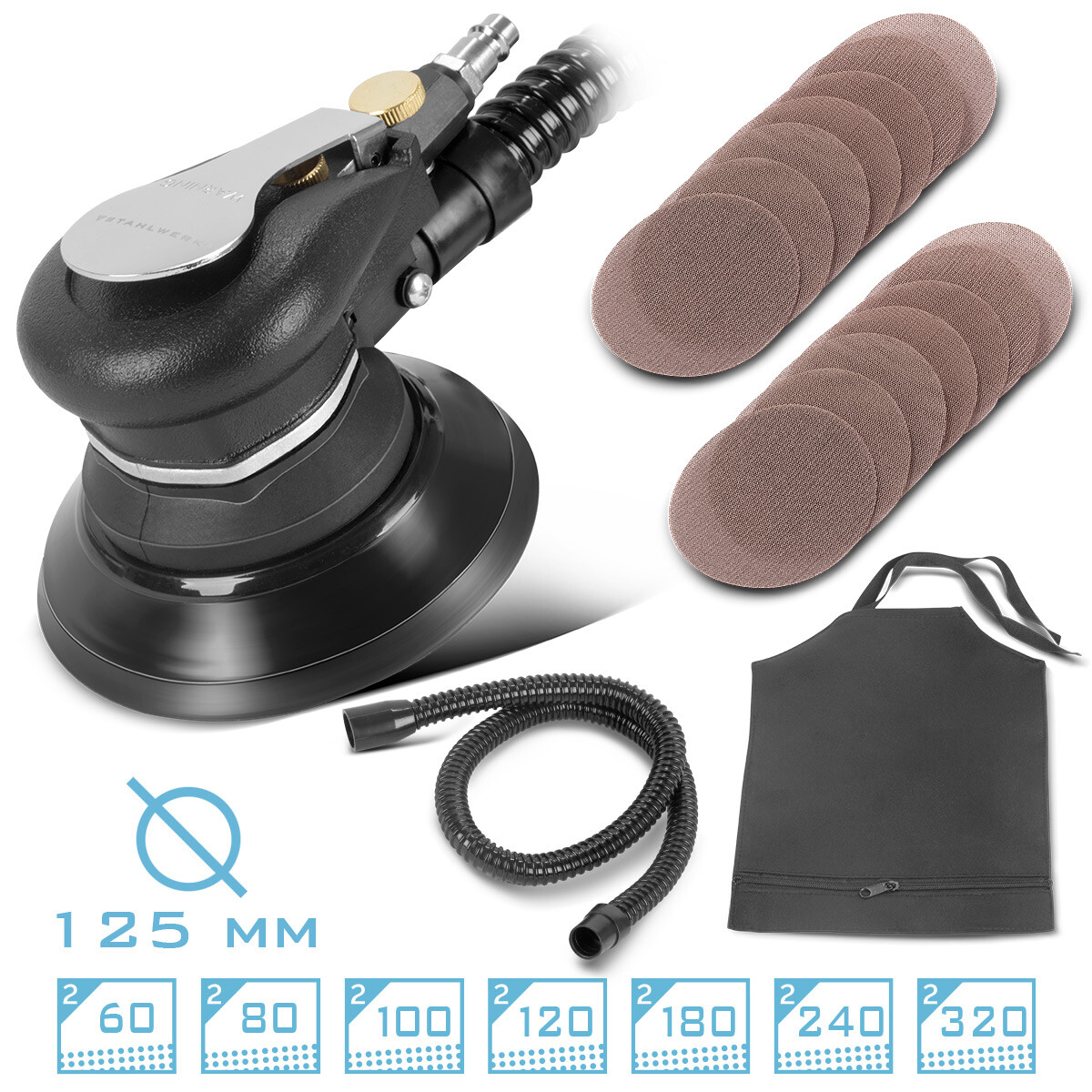 STAHLWERK Compressed air random orbital sander set Compressed air sander