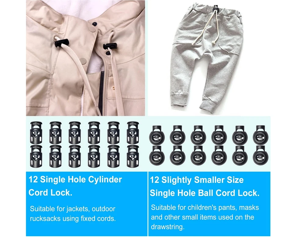 Clip de cuerda de plástico mejorado 48 piezas con tapones de palanca de resorte Foto 3 de 4