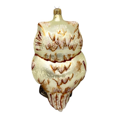 Brown White Owl Christmas Ornament Large Hand Blown Glass Holiday Poland - Picture 4 of 8