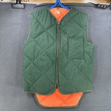 VTG Black Sheep Brand Small Reversible Quilted Puffer Vest Green Orange Pockets