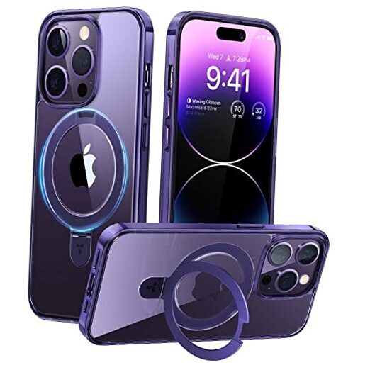 Magnetic Ostand for Case [Military Grade iPhone 14 Pro Max D- Clear & Purple