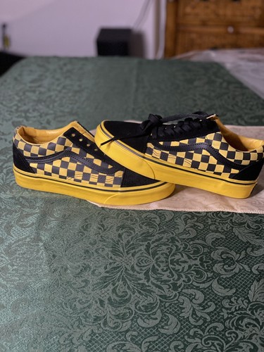 black and yellow checkered old skool vans