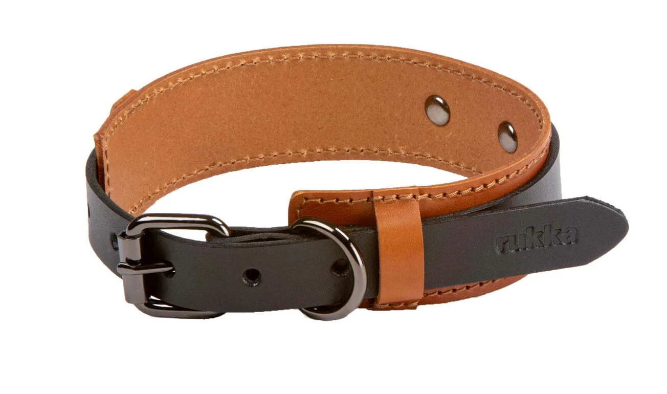 Rukka pets Leather double collar Black Medium 30-40cm