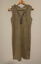 Spense Womens Dress Size 4 Tan Vegan Suede Beaded Rhinestone Club Rave Party Y2K