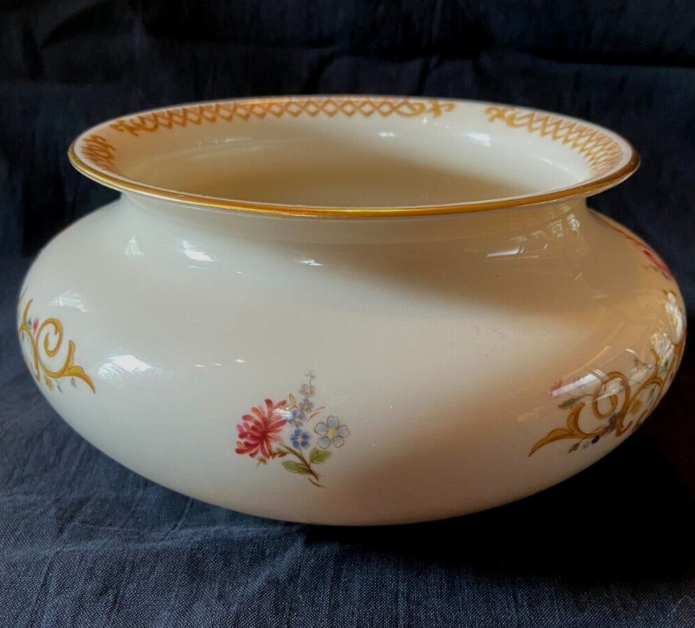 Charming Ivory Floral Lenox Queen's Garden Low Bowl w Gold Gilded Trim