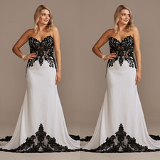 Weißes & schwarzes Ballkleid Gothic Ärmellos Vintage Meerjungfrau Dropped Waist