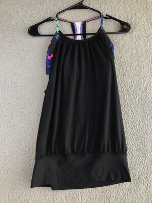 Lululemon Women's 4 No Limits Tank Top Black Petal Pop Multi Floral Bra No Pads