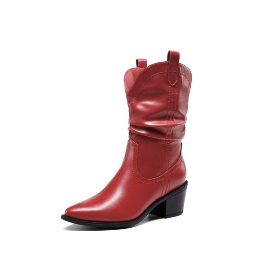 Women Cowboy Cowgirl Western Boots Pointed Toe Pull On Mid Calf Riding Boots - Picture 4 of 21