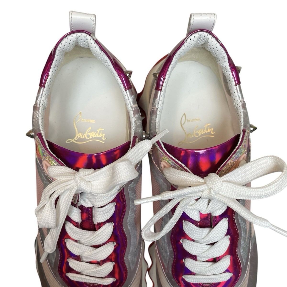 CHRISTIAN LOUBOUTIN Sharkina Flat Mesh Sneakers Sz 38 Pink Silver 