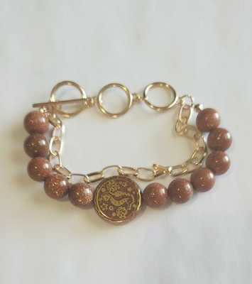 Golden Sandstone Beaded Toggle Bracelet - 6.5-8.5 inches