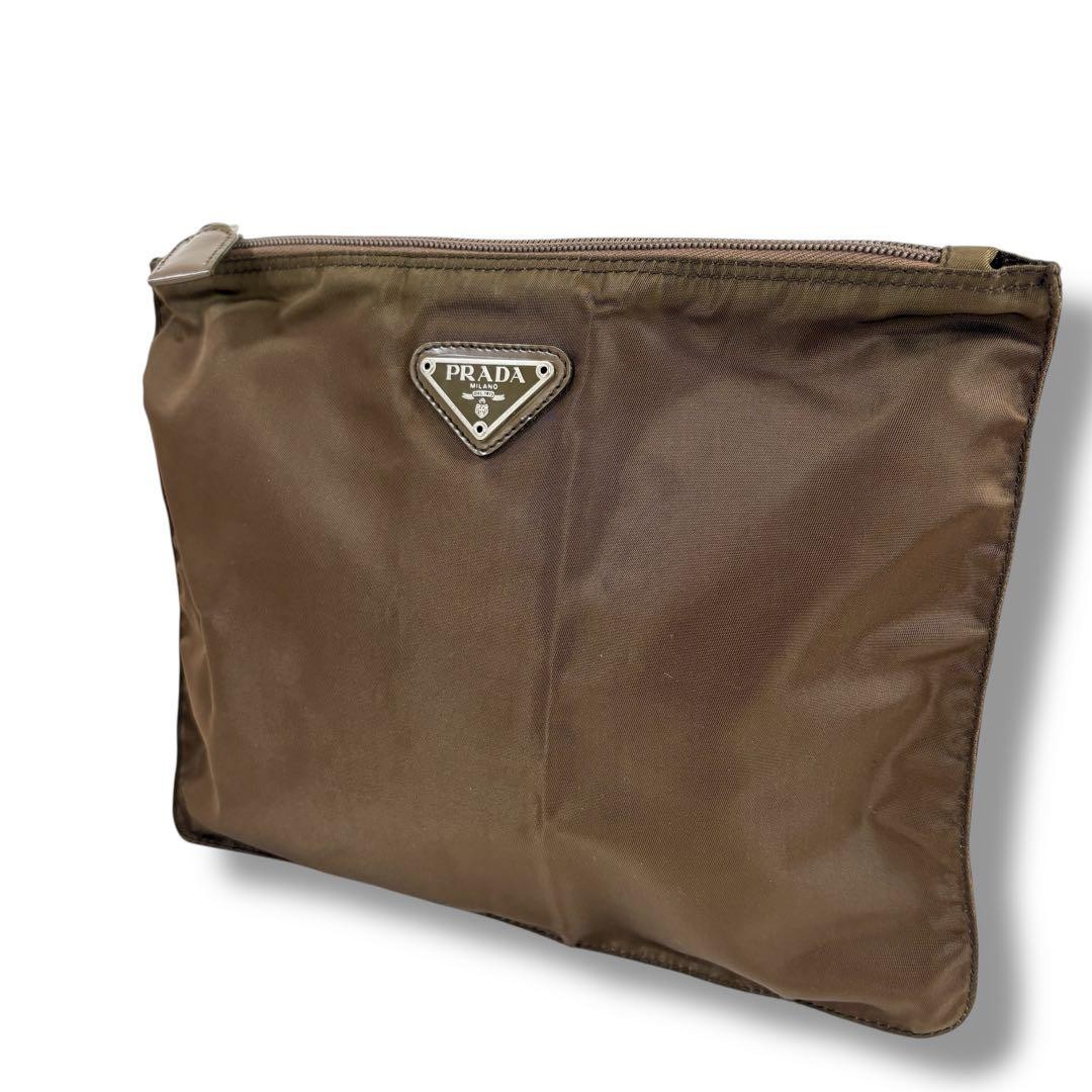 PRADA Triangular Nylon Pouch Large Brown Vintage … - image 11