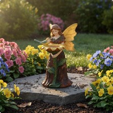 Bird Feeder Fairy Statue Hand-Finished Details Bark Fairy Figurine Hand-Painted