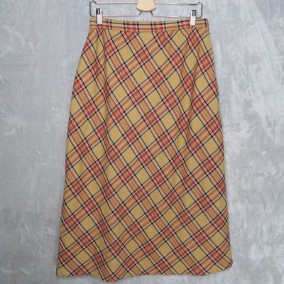 SAG HARBOR Tan Plaid Tea Length Skirt Size 14 Lined Academia Preppy