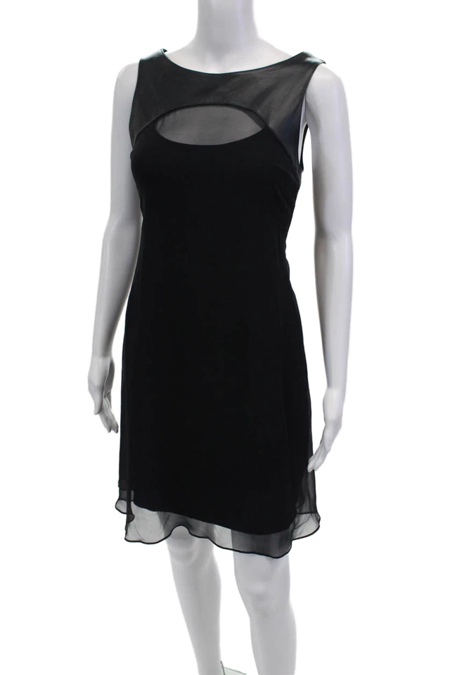 Vestido recto Bailey 44 para mujer sin mangas de cuero con ribete de seda azul marino talla M Foto 2 de 4