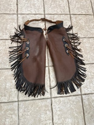 Very Nice Vintage Leather Batwing Old Western Cowboy Chaps w/ Conchos Read