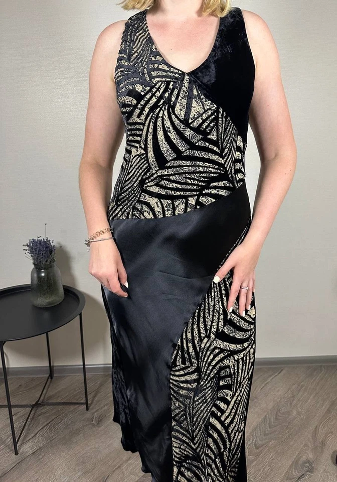 Vestido largo negro seda terciopelo asimétrico Derhy maxi vestido gótico Foto 2 de 4